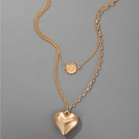 Gold Heart & Charm Layered Necklace - Picture 2 of 3